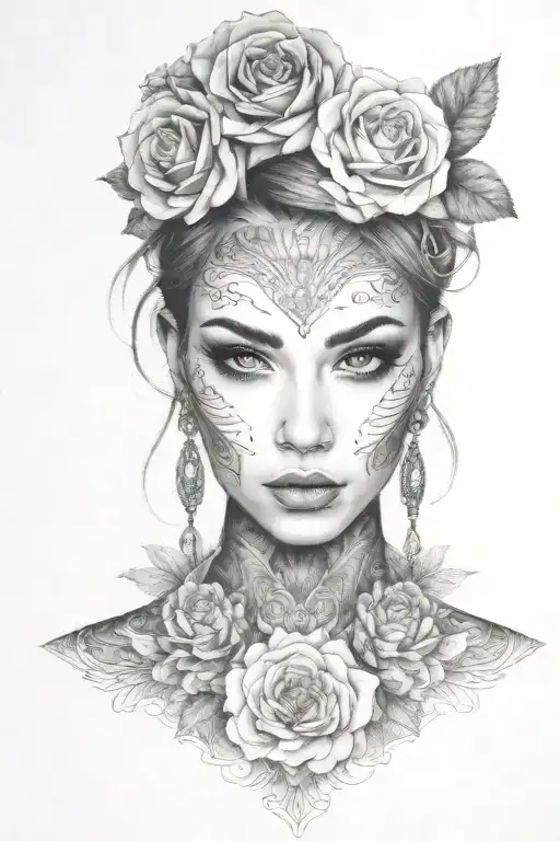 young woman front face tattoo tattoo design idea