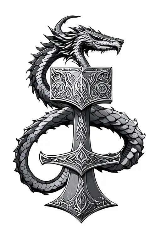 mjolnir jormungandr ligathering tattoo design idea