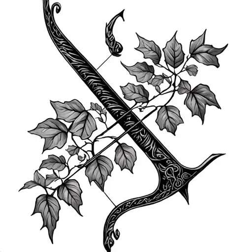bow and arrow ivy vines tattoo design idea