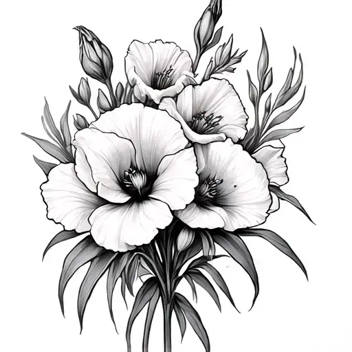 gladiolus and marigold and snowdrop and poppy tattoo design idea