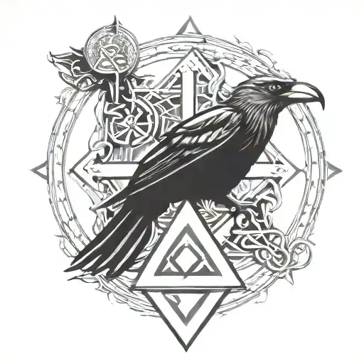 mjölnir and yggdrasil and valknut and odin's ravens and odin's eye tattoo design idea