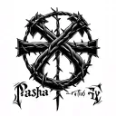 Cross the barbed wire between the word Pasha and fix the tattoo model tattoo design idea