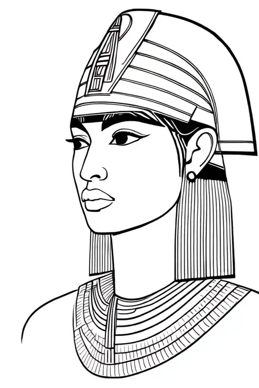 egyptian with brown skin and black straight hair and bangs and traditional helmet  tattoo design idea