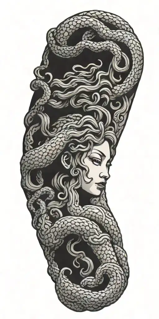 Medusa intertwined around arm sleeve tattoo design idea