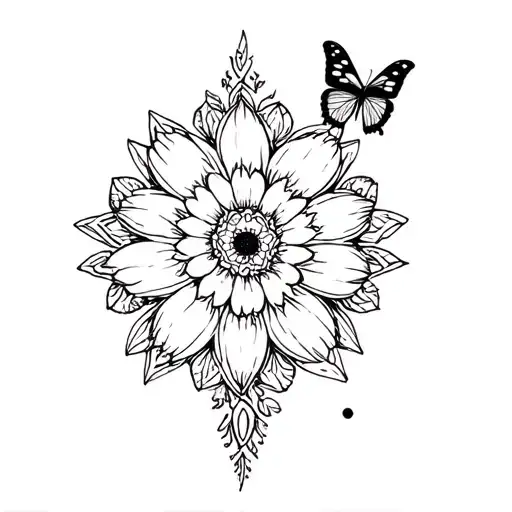 mandala flower incorporating butterflies and skulls tattoo design idea