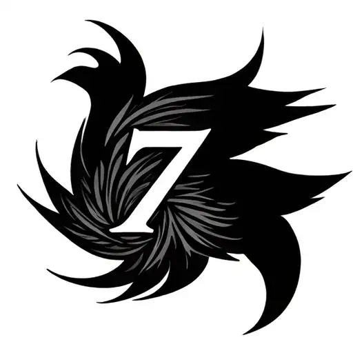 number 7 incorporated in bird like abstract design tattoo design idea