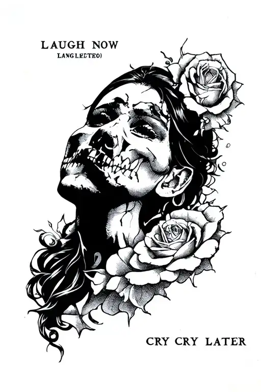 laugh now cry later  tattoo design idea