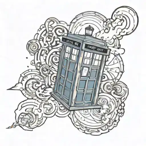 tardis flying through the time travel tattoo design idea