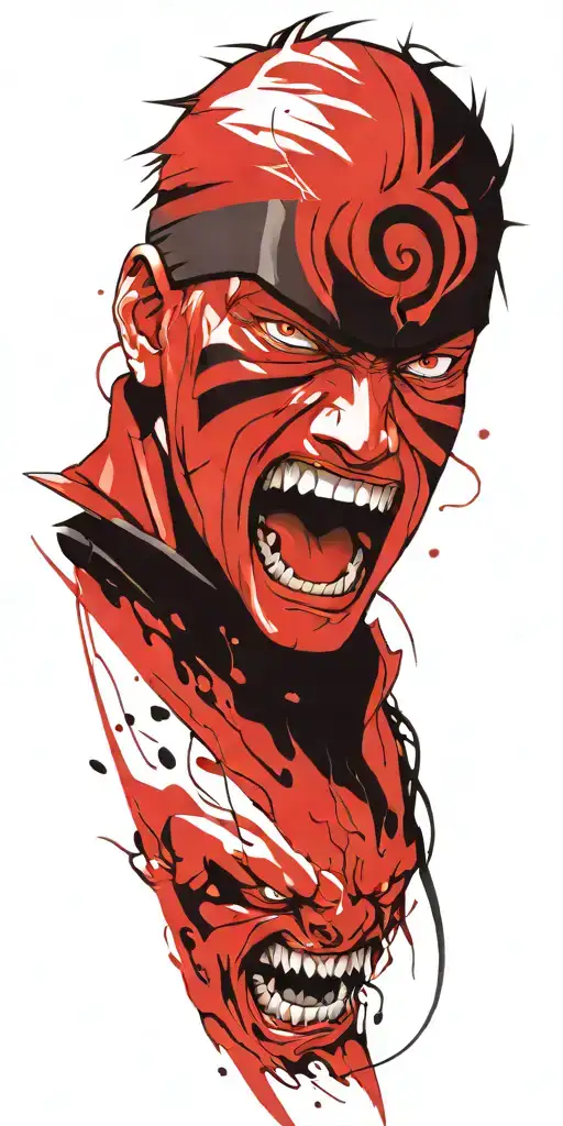 naruto screaming wearing oni mask fighting off inner demons  tattoo design idea