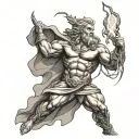 Zeus holding a lightning bolt tattoo design idea