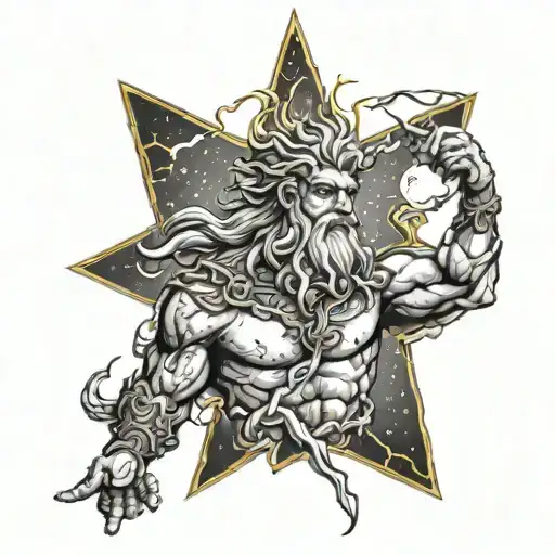 Zeus holding a lightning bolt tattoo design idea