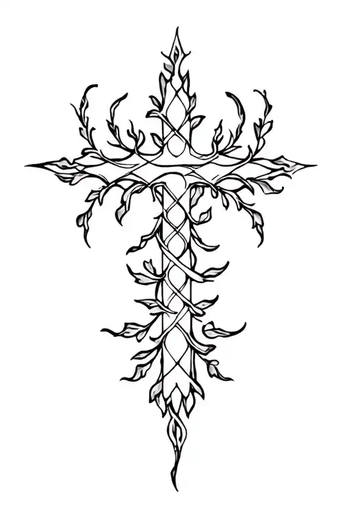 a historic designed cross for a tattoo . comes to a point. add vines wrapping around tattoo design idea