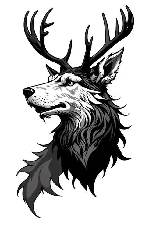 fenrir and stag head tattoo design idea