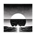 A minimalist sun setting into the ocean with a single horizon line tattoo design idea