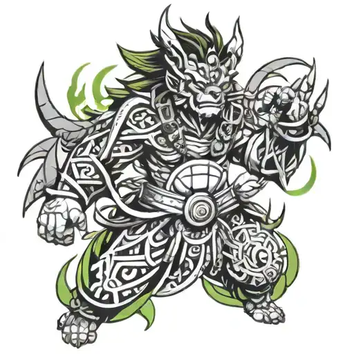create the anime character named Sukuna Tribal sleeves tattoo design idea