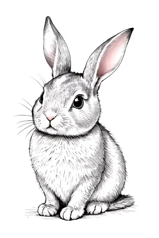 Black and white, Peter Rabbit or Beatrix Potter’s cats, 2:3 ratio, sketch style, minimal, clean lines,  tattoo design idea