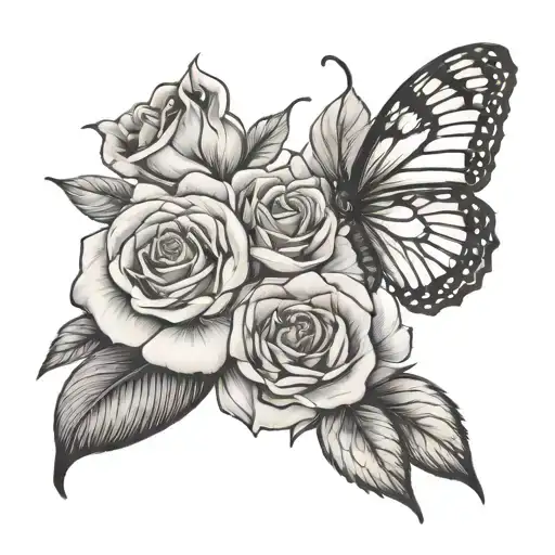 name with butterfly and rose tattoo design idea