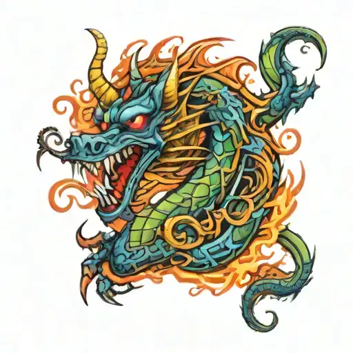 dragon with demon name written tattoo design idea