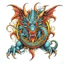 dragon with demon name written tattoo design idea