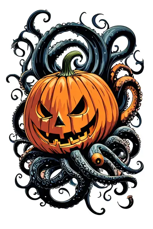 jack o lantern, tentacles, eldritch, deep space tattoo design idea