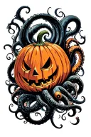 jack o lantern, tentacles, eldritch, deep space tattoo design idea