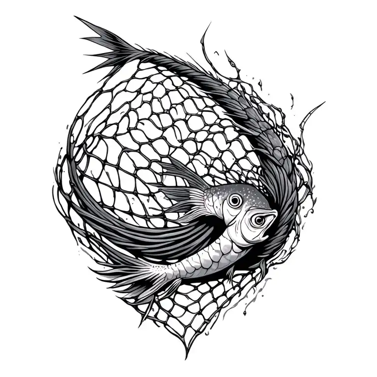 fishing net intertwined tattoo design idea