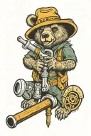 bear smoking pipe wrench tattoo design idea