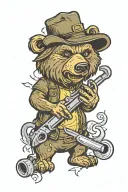 bear smoking pipe wrench tattoo design idea