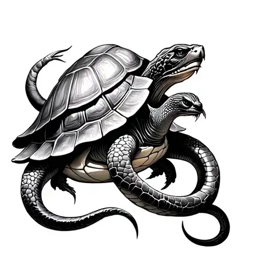 God genbu shellback turtle wrapped around by a serpent tattoo design idea