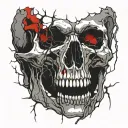 Cracked Bloody Skull with no Lower Jaw. Bleeding. Dry Thorny Blood soaked black Branches. tattoo design idea