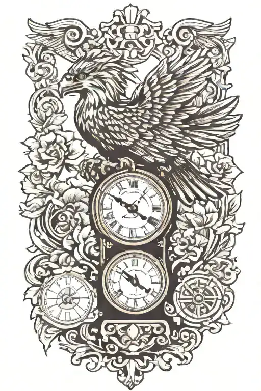eagle on grandfather clock tattoo design idea