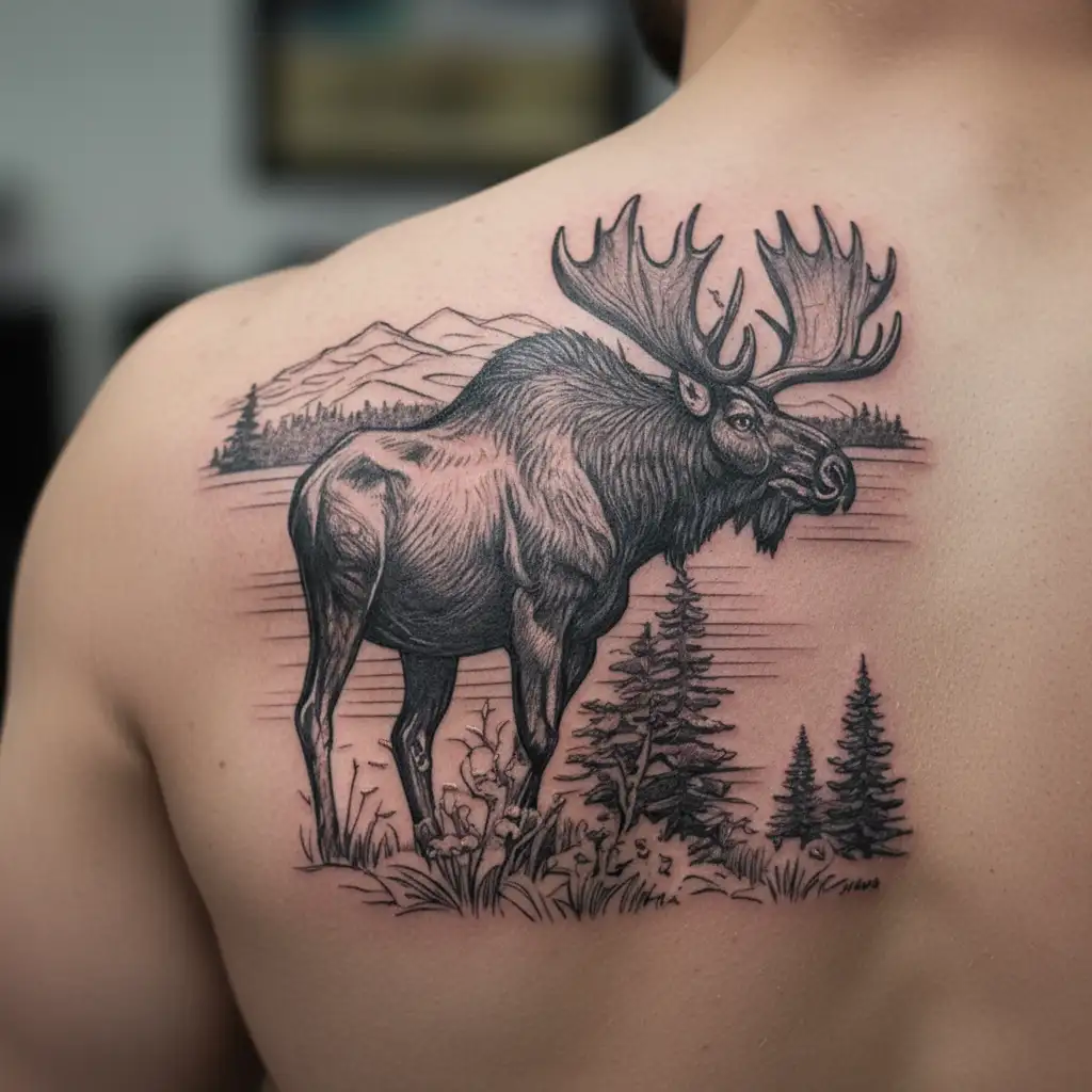 bull moose Minnesota scenery  . tattoo design idea