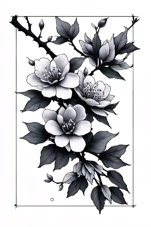 fine line unalome cherry blossom flowers tattoo design idea