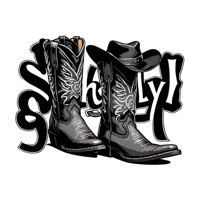 "Shelly" cowboy boots and a hat tattoo design idea