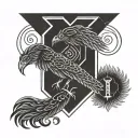 A minimalist tattoo featuring the symbols of Aries, a phoenix, Saint George, and Saint Peter's key arranged in a geometric pattern tattoo design idea