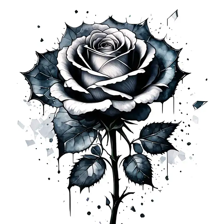 massive watercolor design of a rose of shattered glass tattoo design idea