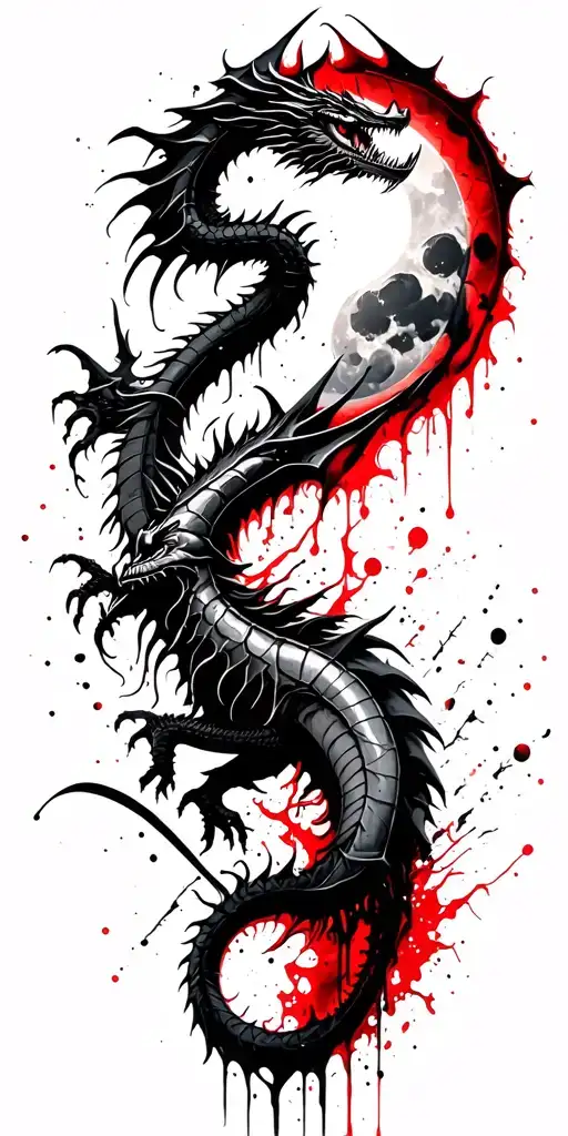 Dragon, knight, dark moon tattoo design idea