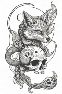 moon,fox,skull,snake,anime tattoo design idea