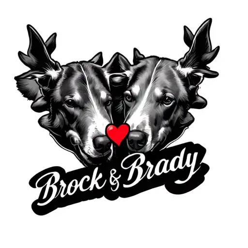 Brock and Brady in cursive writing and a red heart in between the names all in a straight line  tattoo design idea