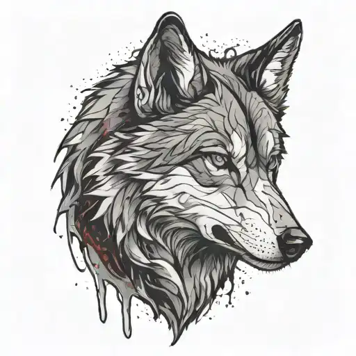 A male wolf with a bleeding wound inside the chest tattoo design idea