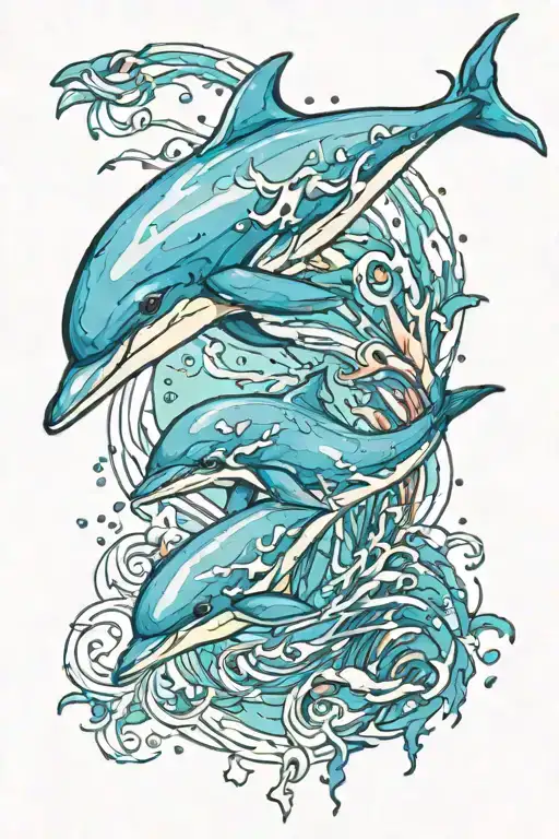 dolphin LINE PRINT WITH WATERCOLOUR   tattoo design idea
