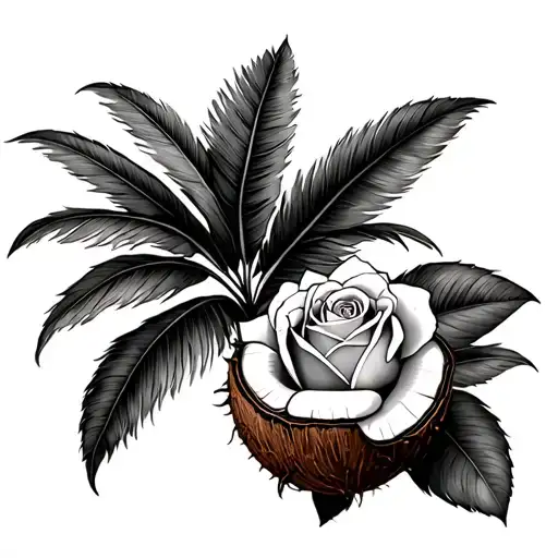 A coconut tree with a jamaican rose tattoo design idea