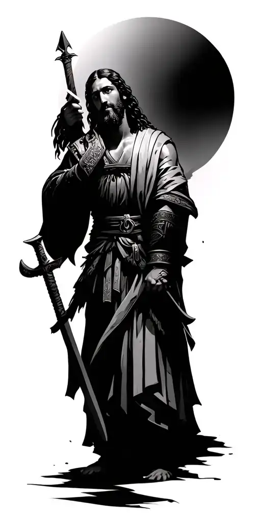 Jesus of Nazareth and a Warrior Samurai tattoo design idea