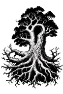 Yggdrasil with 3 long roots reatching for the nine realms tattoo design idea