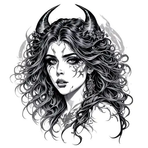 Demonic woman tattoo design idea