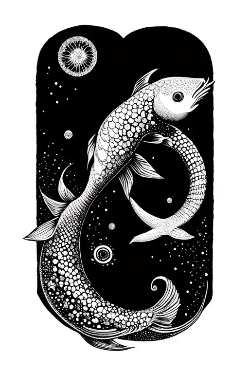 astrological signs pisces aquarius and s d molecule inside tattoo design idea