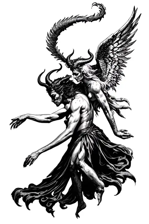 devil and angel dance tattoo design idea