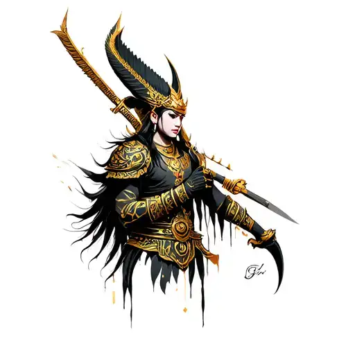 golden Thai warrior tattoo design idea