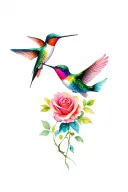 2 fish facing big hart roses growing hummingbirds tattoo design idea