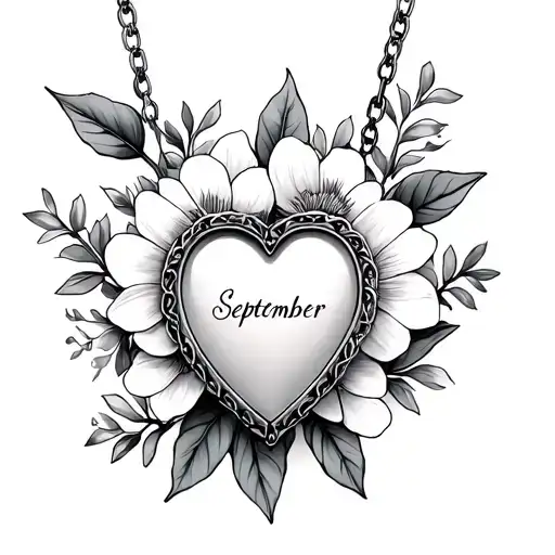 September flower and small heart locket surrounded tattoo design idea